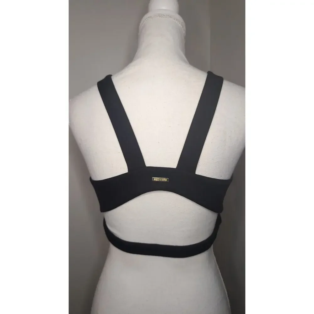 Cleo Harper Sports Bra Large Black Strappy Longline Athleisure - Picture 3 of 8